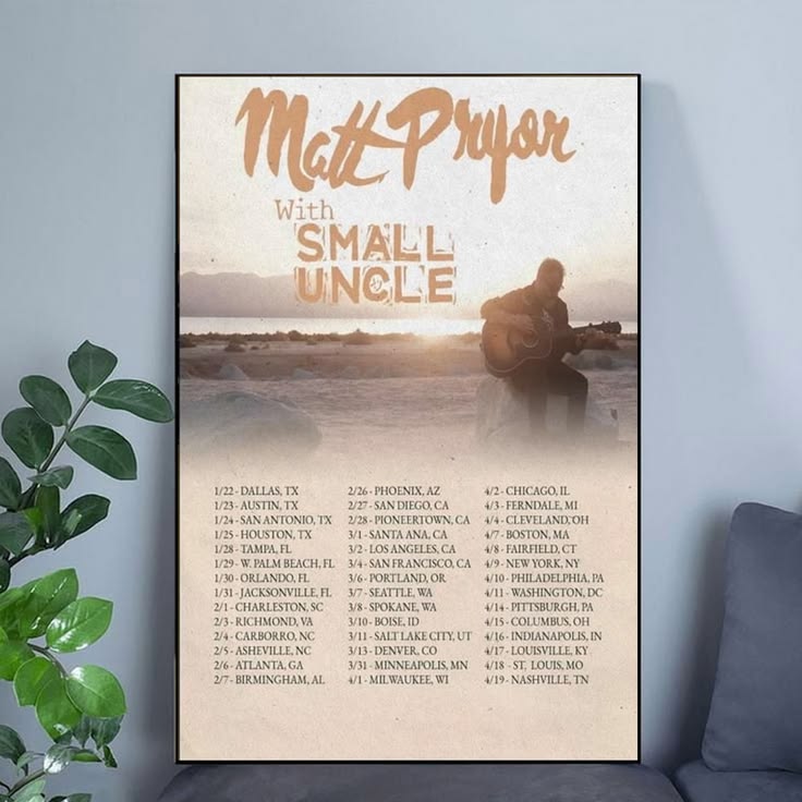 Matt Pryor With Small Uncle Tour 2026 Indie Folk Concert Poster Unframed Size 24''x36''