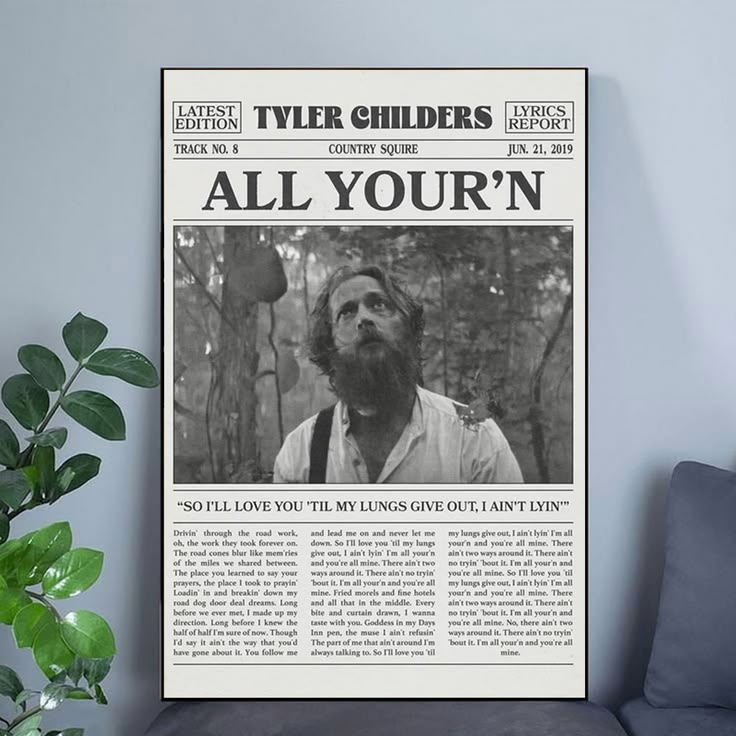 Tyler Childers Retro Newspaper All Your’n Country Squire Poster Unframed Size 24''x36''