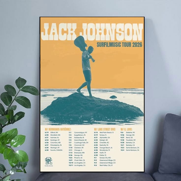 Jack Johnson Surfilmusic Tour 2026 Concert Poster Unframed Size 24''x36''