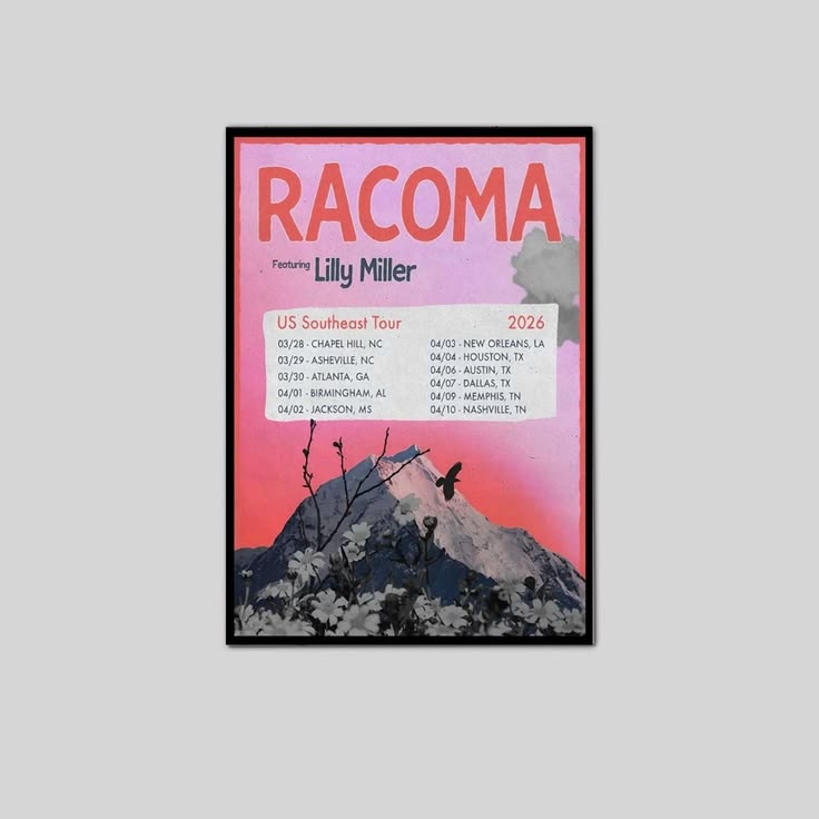 Racoma Lily Miller US Southeast Tour 2026 Indie Concert Poster Unframed Size 24''x36''