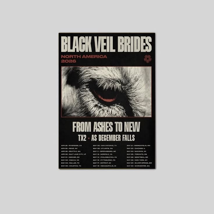 Black Veil Brides 2026 Tour Schedule Tour Dates Poster Unframed Size 24''x36''