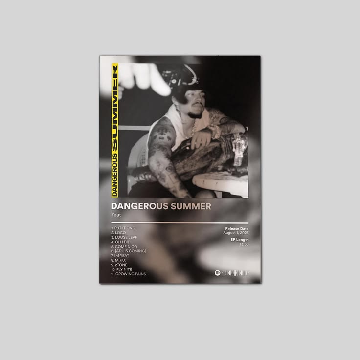 Yeat DANGEROUS SUMMER Album Cover Poster Unframed Size 24''x36''