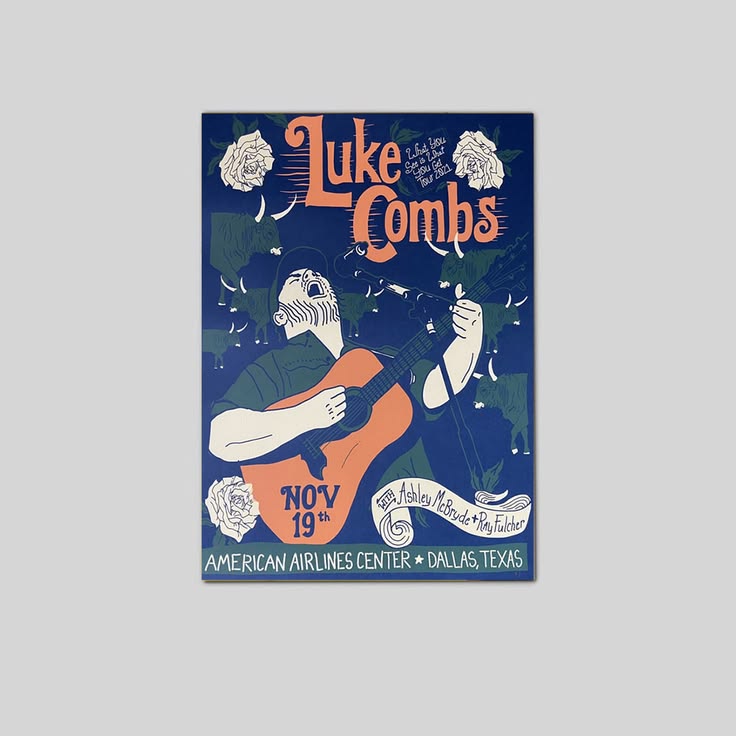 Luke Combs Tour Lithograph Litho Dallas Texas Poster Unframed Size 24''x36''