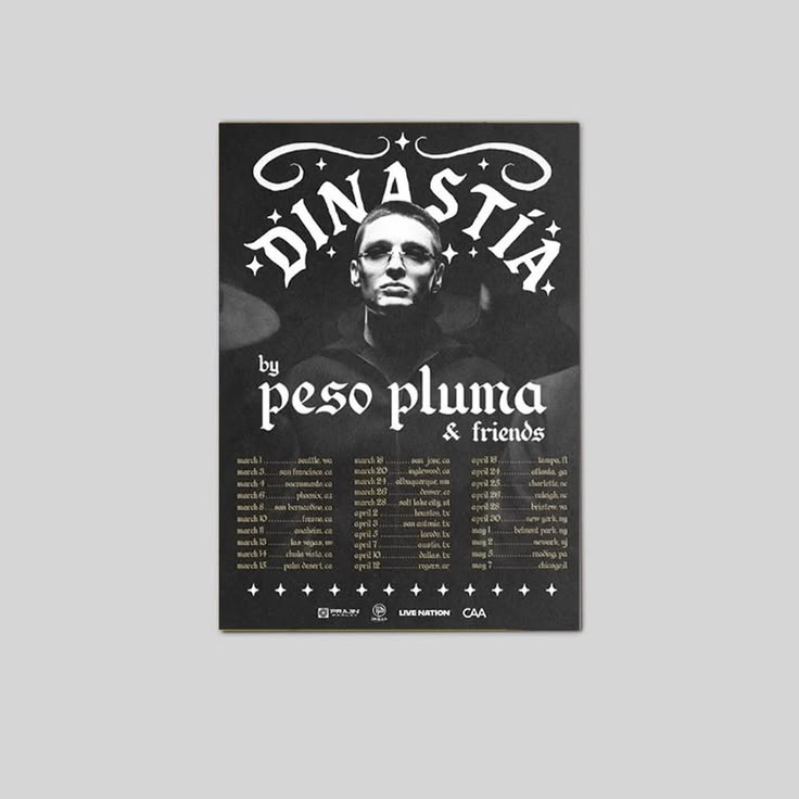 Peso Pluma Dinastia Tour 2026 Schedule Tour Dates Poster Unframed Size 24''x36''