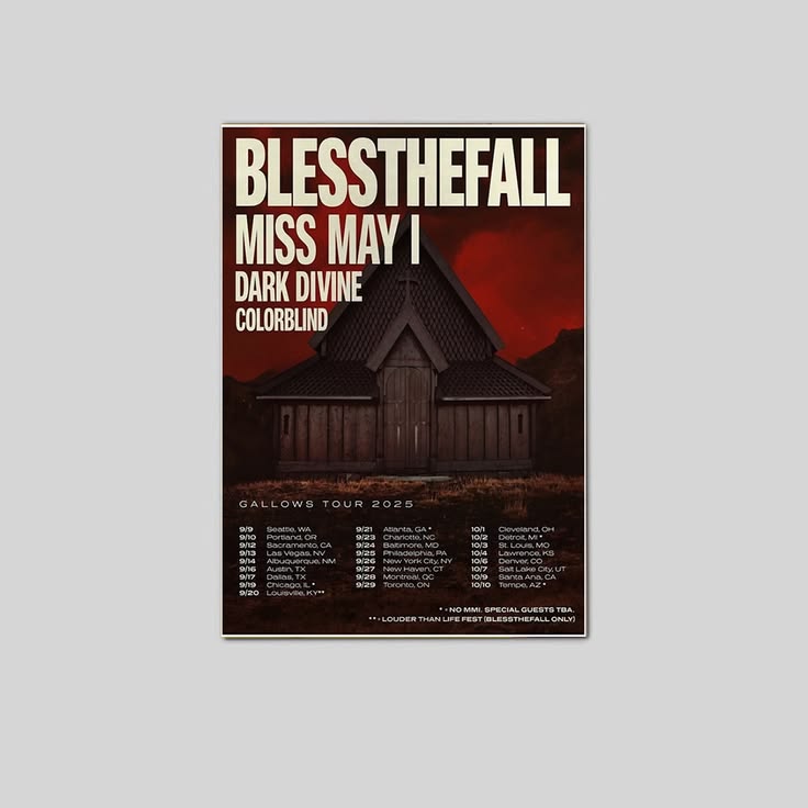 BLESSTHEFALL, MISS MAY I, DARK DIVINE Gallows Tour Poster Unframed Size 24''x36''