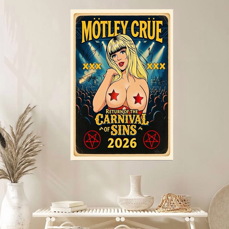 Motley Crue Poster, Return Of The Carnival Of Sins 2026 Tour, Music Poster Unframed Size 24''x36''