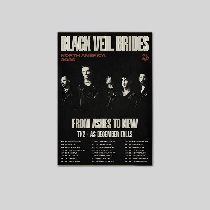 Black Veil Brides 2026 Tour & TX2 Poster Unframed Size 24''x36''