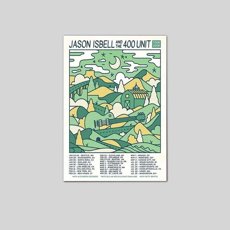 Jason Isbell's 2026 tour Poster Unframed Size 24''x36''