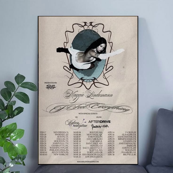 Maggie Lindemann I Feel Everything Tour 2026 Vintage style Poster Unframed Size 24''x36''