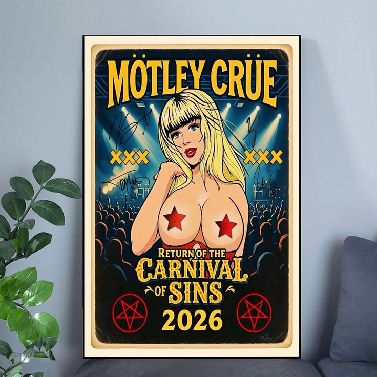 Motley Crue Poster, Return Of The Carnival Of Sins 2026 Tour, Music Poster Unframed Size 24''x36''