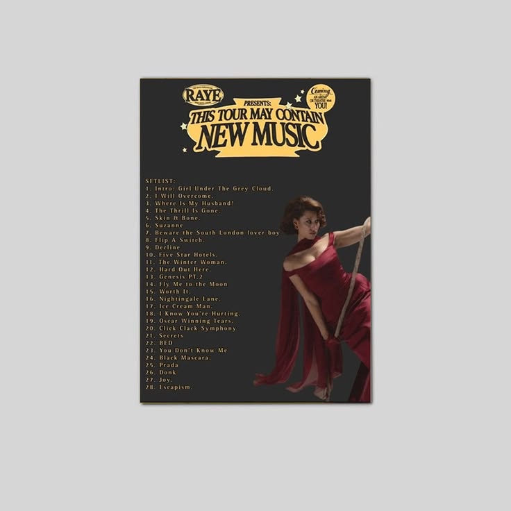RAYE This Tour May Contain New Music 2026 Poster Unframed Size 24''x36''