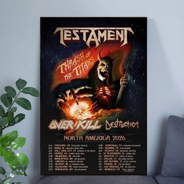 Testament Spring 2026 US Tour Poster Unframed Size 24''x36''