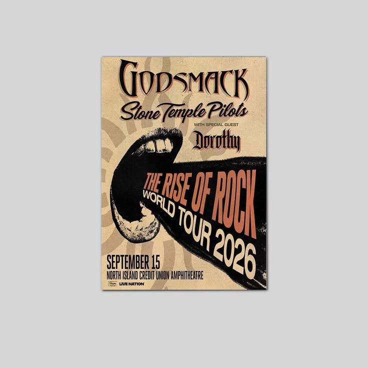 Godsmack Stone Temple Pilots 2026 Rise of Rock World Tour Concert Art Poster Unframed Size 24''x36''