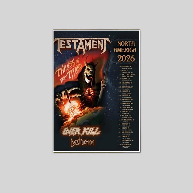 Testament 2026 Tour Schedule Poster Unframed Size 24''x36''
