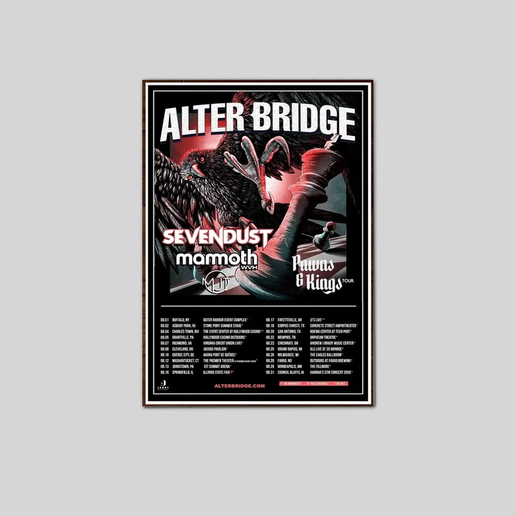 ALTER BRIDGE SEVENDUST MAMMOTH WVH Tour Poster Unframed Size 24''x36''
