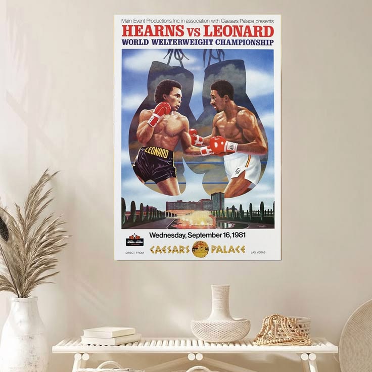 Sugar Ray Leonard vs Thomas Tommy Hitman Hearns Fight Poster Boxing Poster Unframed Size 24''x36''