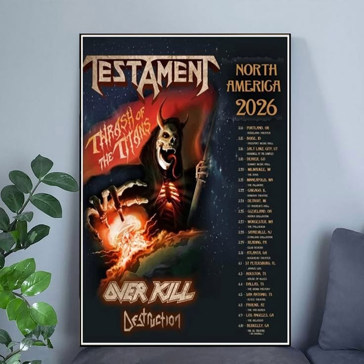 Testament 2026 Tour Schedule Poster Unframed Size 24''x36''