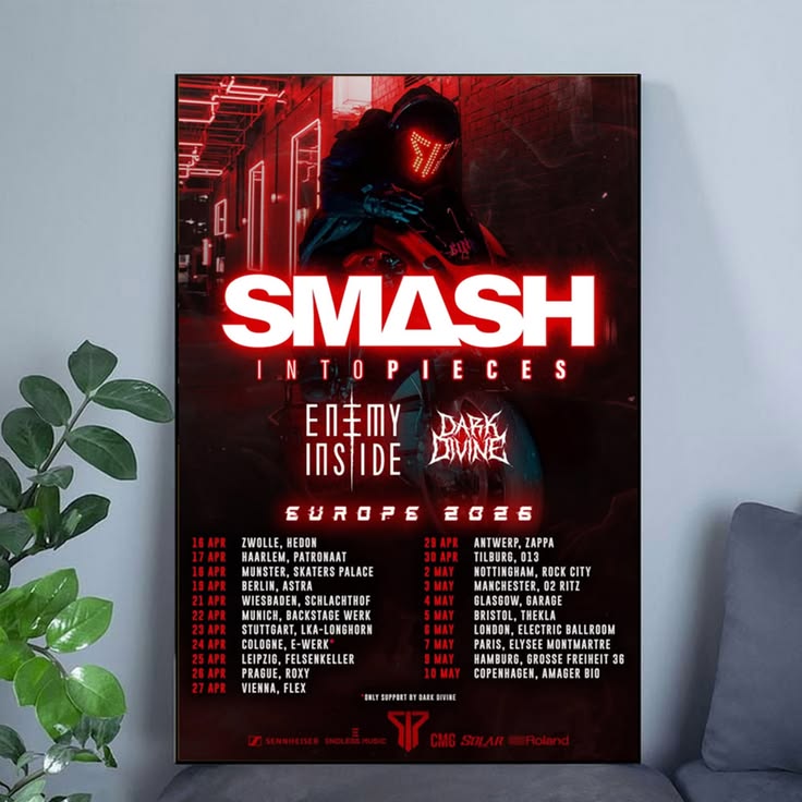 Dark Divine Smash Intopieces EU & UK Tour 2026 Poster Unframed Size 24''x36''