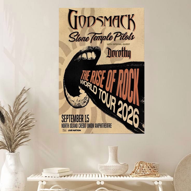 Godsmack Stone Temple Pilots 2026 Rise of Rock World Tour Concert Art Poster Unframed Size 24''x36''