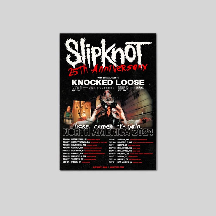 SLIPKNOT 25th Anniversary Tour KNOCKED LOOSE VENDED Poster Unframed Size 24''x36''