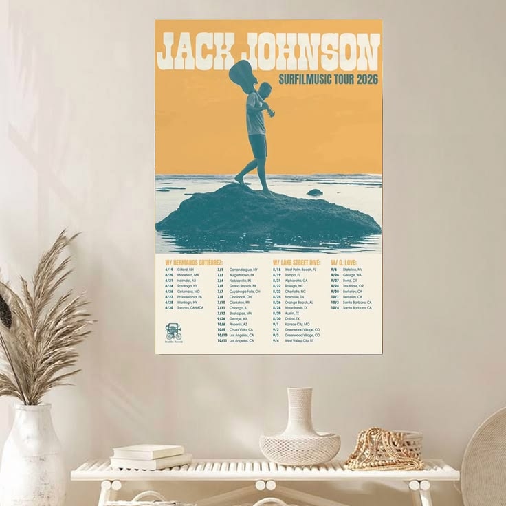 Jack Johnson Surfilmusic Tour 2026 Concert Poster Unframed Size 24''x36''