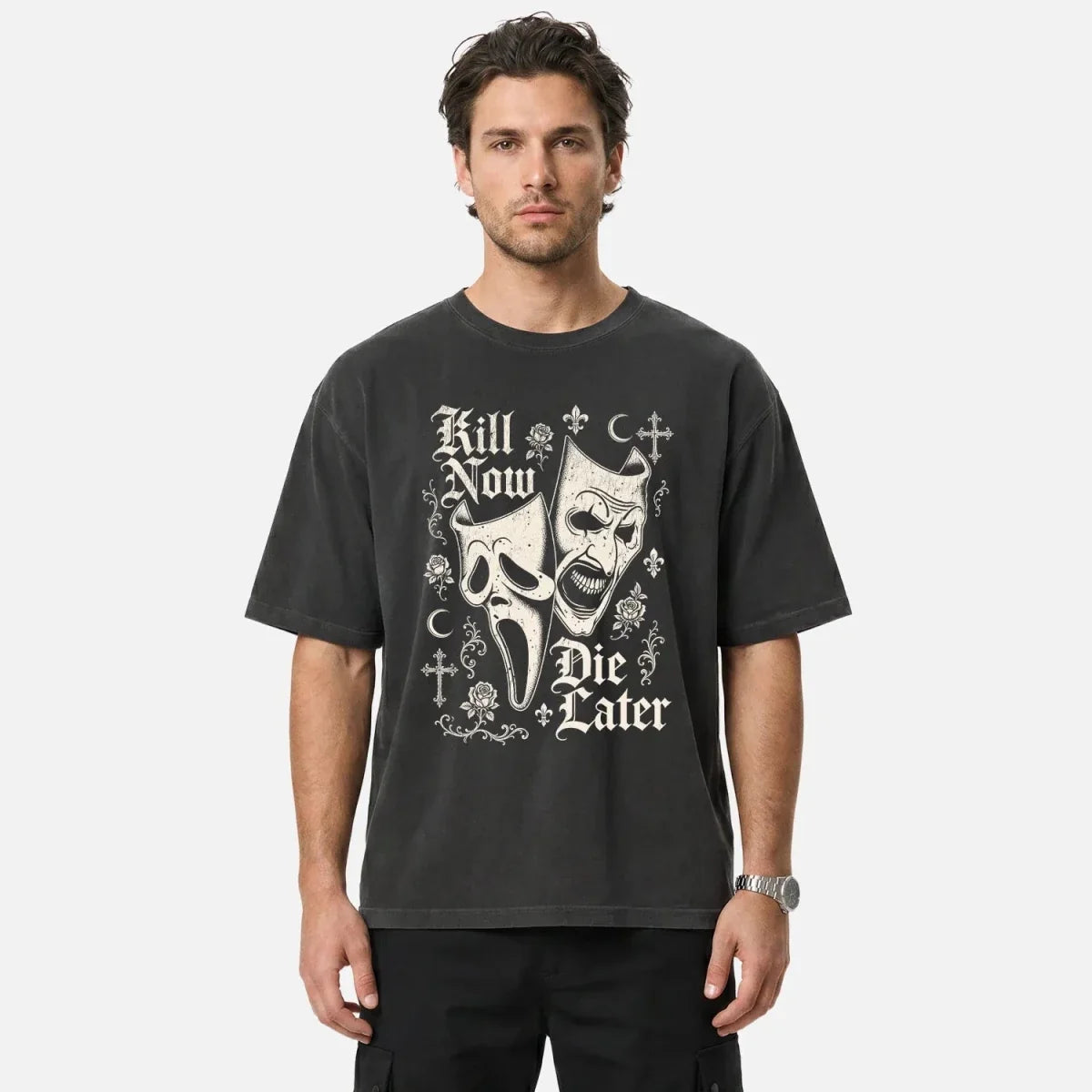 Kill Now Die Later Tee – Gothic Masks Shirt