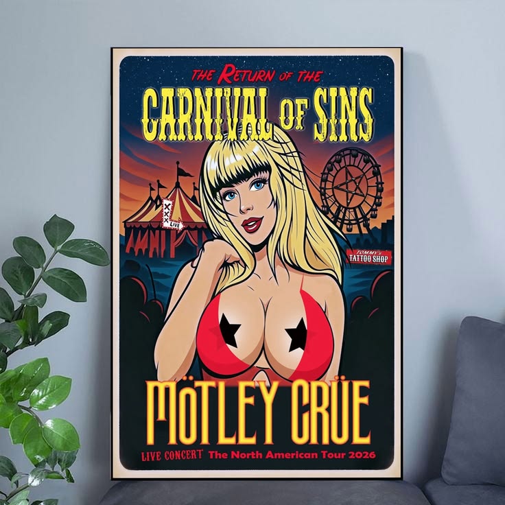 Motley Crue Return Of Carnival Of Sins 2026 Tour Poster Unframed Size 24''x36''