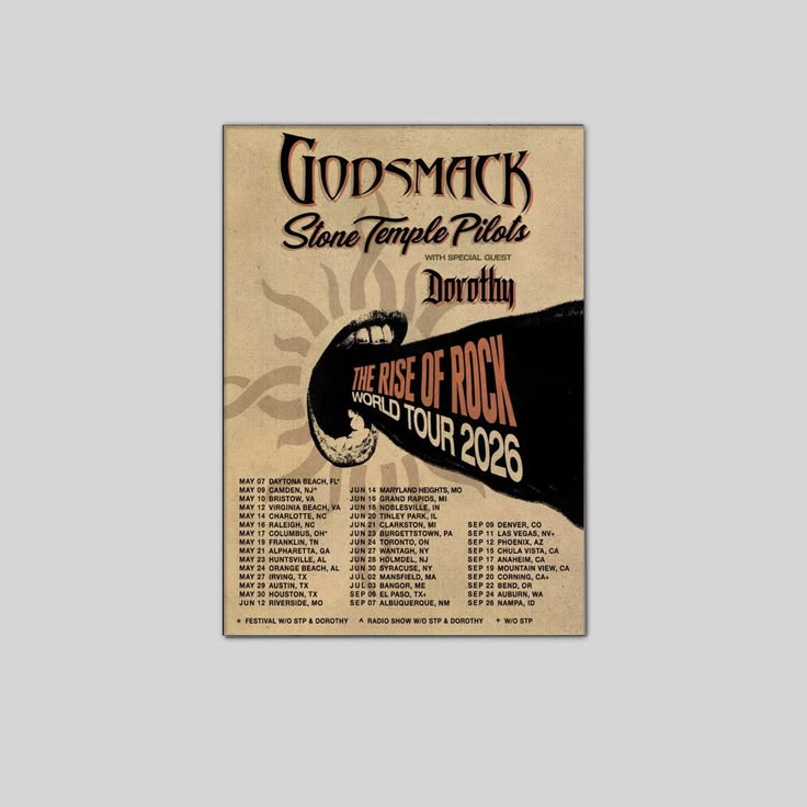 Godsmack The Rise Of Rock World Tour 2026 Schedule Poster Unframed Size 24''x36''
