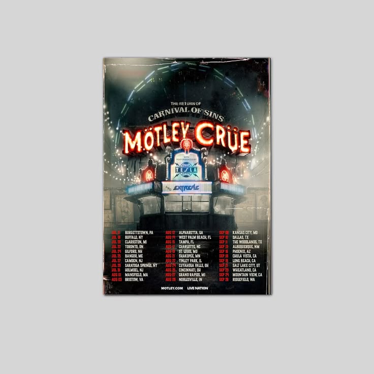 Motley Crue The Return Of Carnival Of Sins 2026 Tour Schedule Music Poster Unframed Size 24''x36''