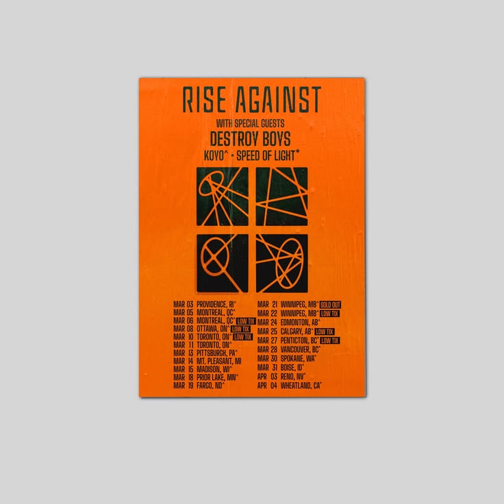 RISE AGAINST SPRING EU Mar 2026 TOUR Poster Unframed Size 24''x36''