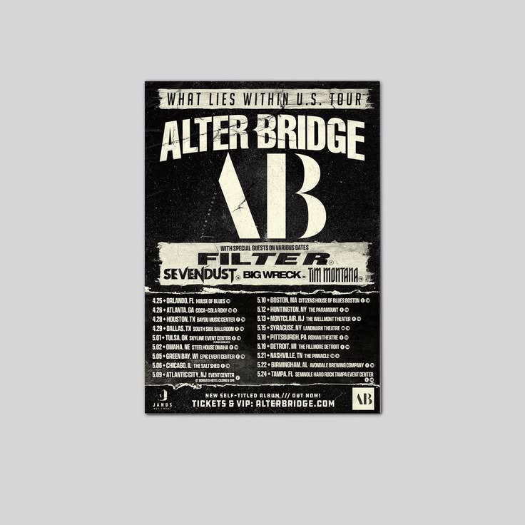 ALTER BRIDGE What Lies Within US Tour 2026 Poster Unframed Size 24''x36''