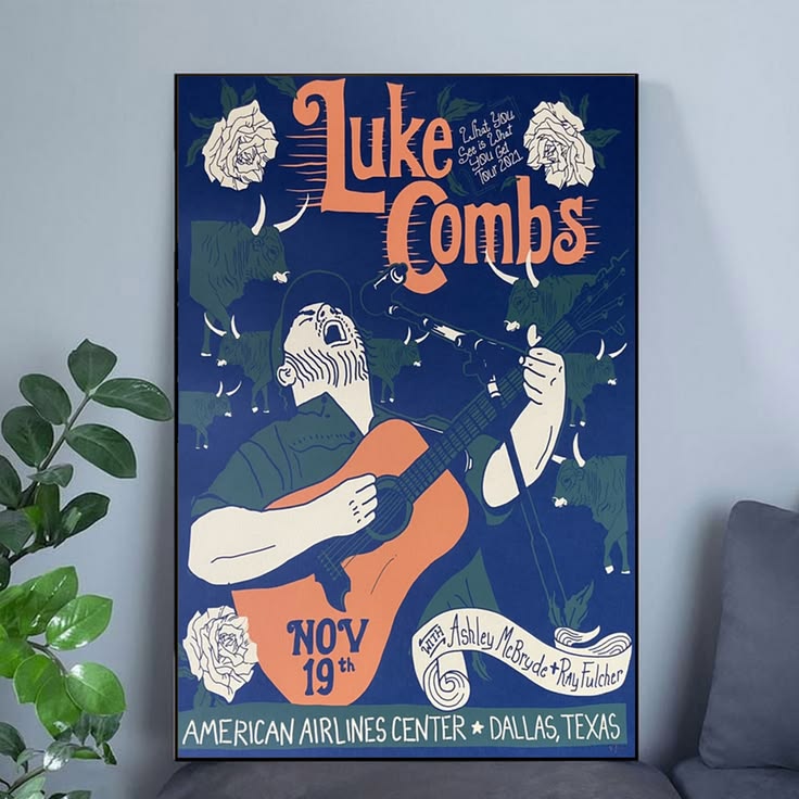 Luke Combs Tour Lithograph Litho Dallas Texas Poster Unframed Size 24''x36''