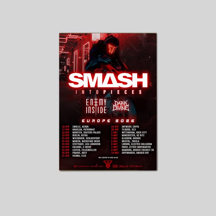 Dark Divine Smash Intopieces EU & UK Tour 2026 Poster Unframed Size 24''x36''