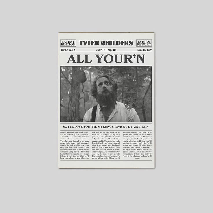 Tyler Childers Retro Newspaper All Your’n Country Squire Poster Unframed Size 24''x36''