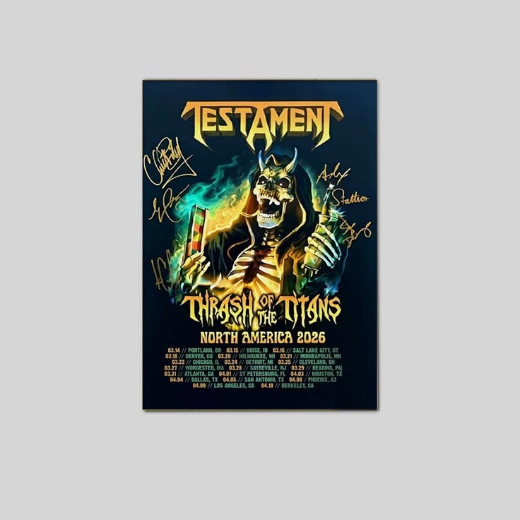 Testament Exclusive Poster Thrash Of The Titans Tour 2026 Poster Unframed Size 24''x36''
