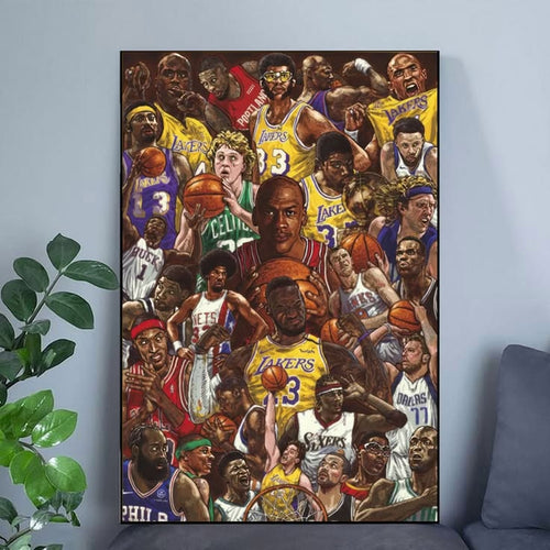 Basketball Superstars - Sports Poster (Basketball Icons & Legends - Montage) Unframed Size 24''x36''
