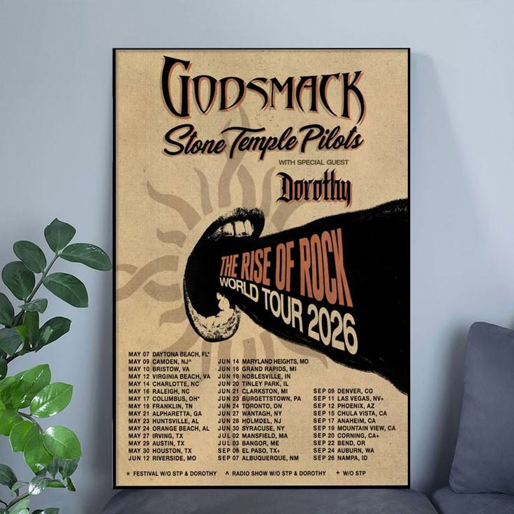Godsmack The Rise Of Rock World Tour 2026 Schedule Poster Unframed Size 24''x36''