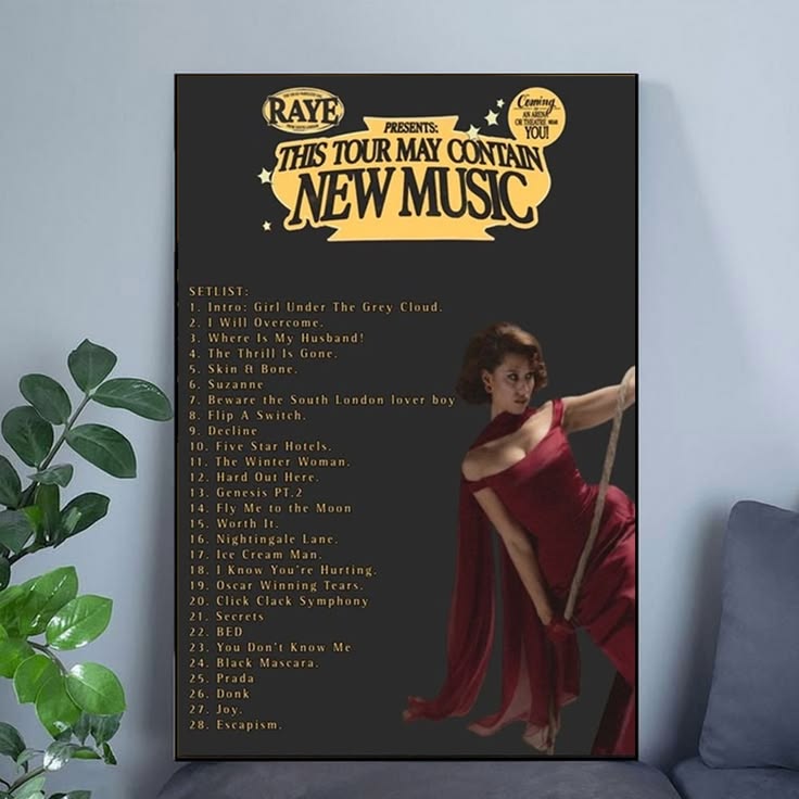 RAYE This Tour May Contain New Music 2026 Poster Unframed Size 24''x36''
