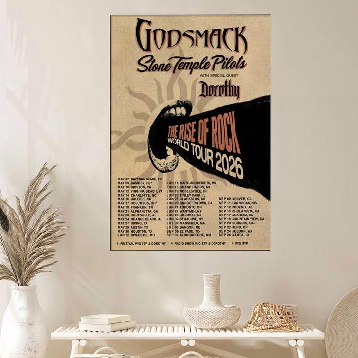 Godsmack The Rise Of Rock World Tour 2026 Schedule Poster Unframed Size 24''x36''
