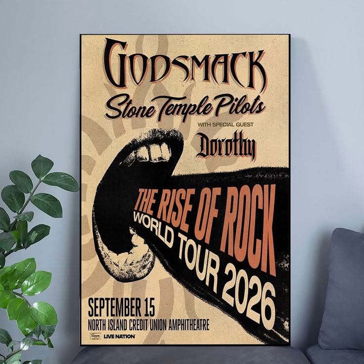 Godsmack Stone Temple Pilots 2026 Rise of Rock World Tour Concert Art Poster Unframed Size 24''x36''