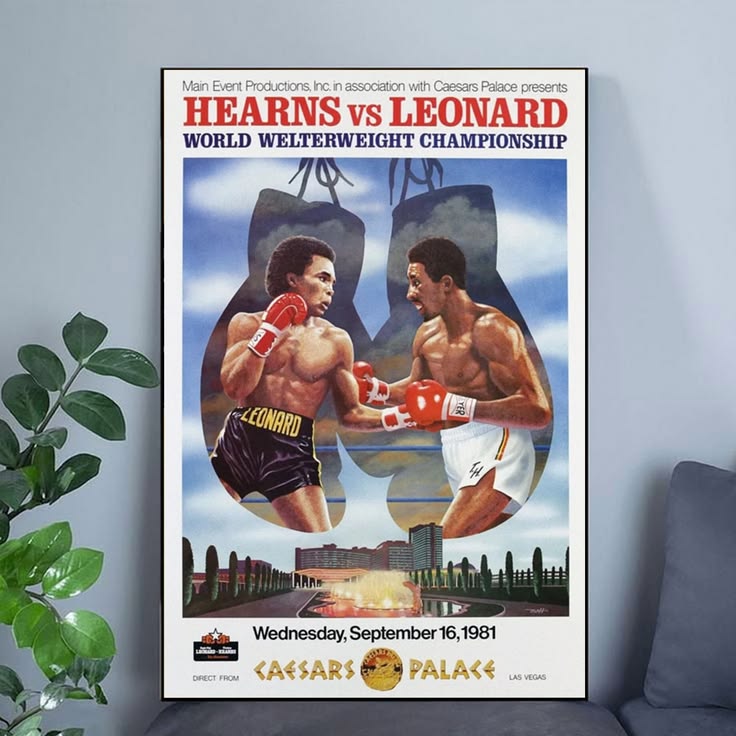 Sugar Ray Leonard vs Thomas Tommy Hitman Hearns Fight Poster Boxing Poster Unframed Size 24''x36''